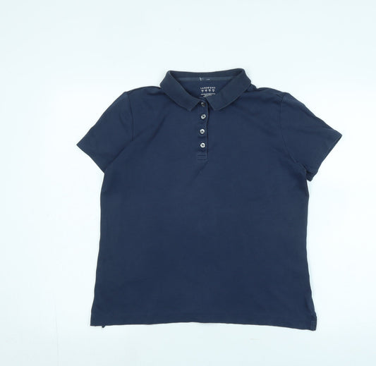 Lands' End Womens Blue Cotton Basic Polo Size S Collared - Logo