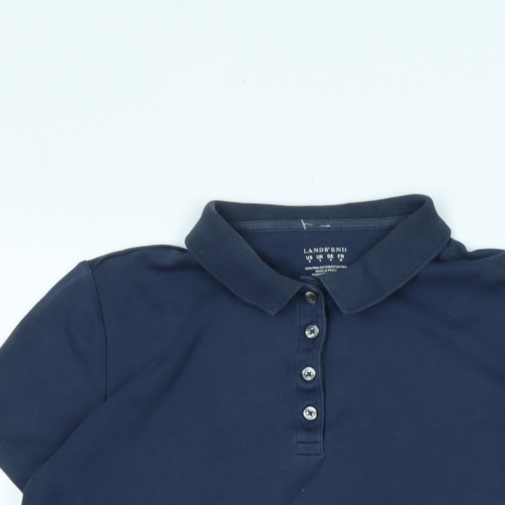 Lands' End Womens Blue Cotton Basic Polo Size S Collared - Logo