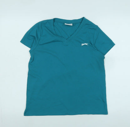 Slazenger Womens Blue Cotton Basic T-Shirt Size 8 V-Neck - Logo