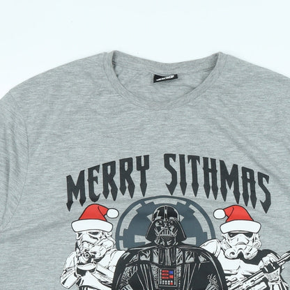 Star Wars Mens Grey Cotton T-Shirt Size L Crew Neck - Logo - Merry Sithmas