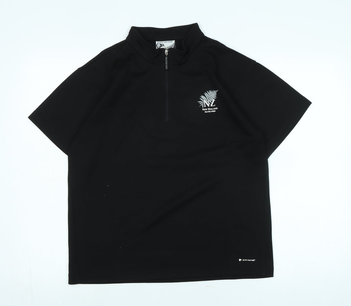 Kiwi Silver Mens Black Polyester T-Shirt Size S Mock Neck - Logo
