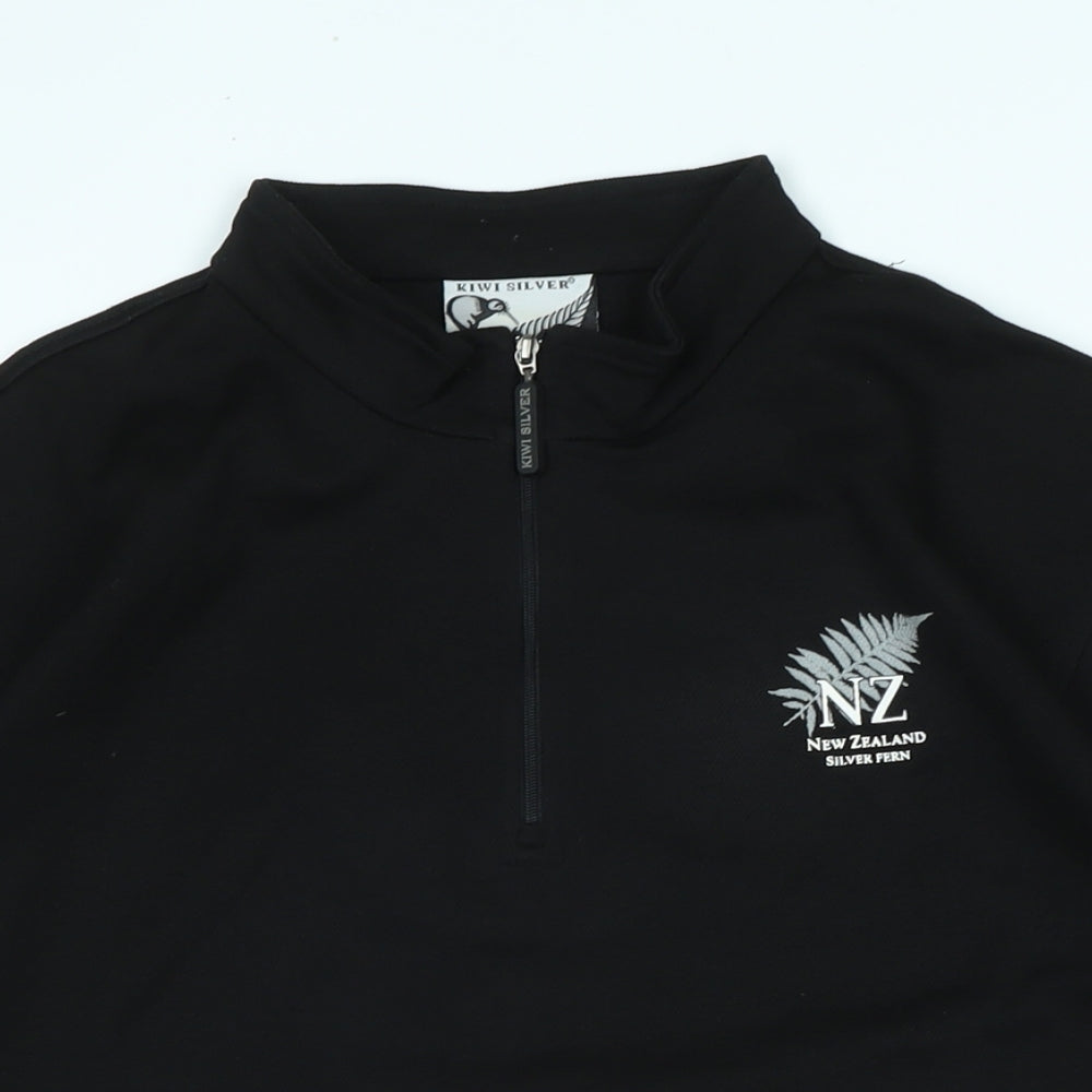 Kiwi Silver Mens Black Polyester T-Shirt Size S Mock Neck - Logo