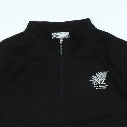 Kiwi Silver Mens Black Polyester T-Shirt Size S Mock Neck - Logo