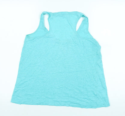 Wrap London Womens Blue Cotton Basic Tank Size 14 Scoop Neck - Logo