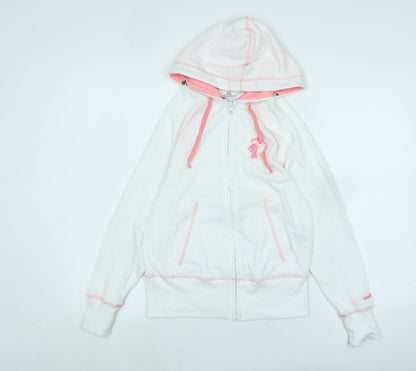 Additional front view of Disney girls’ white jacket, size S, zip - logo