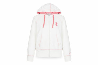 Front view of Disney girls’ white jacket, size S, zip - logo
