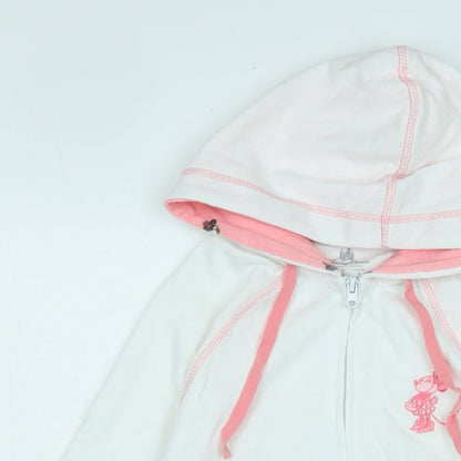Close-up detail of Disney girls’ white jacket, size S, zip - logo