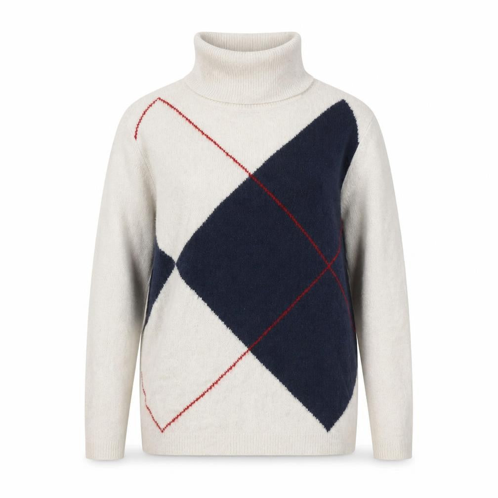 Damart Womens Grey Roll Neck Argyle/Diamond Acrylic Pullover Jumper Size 10