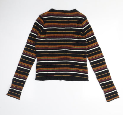 Stradviarius Womens Black V-Neck Striped Cotton Cardigan Jumper Size L