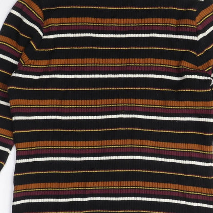 Stradviarius Womens Black V-Neck Striped Cotton Cardigan Jumper Size L
