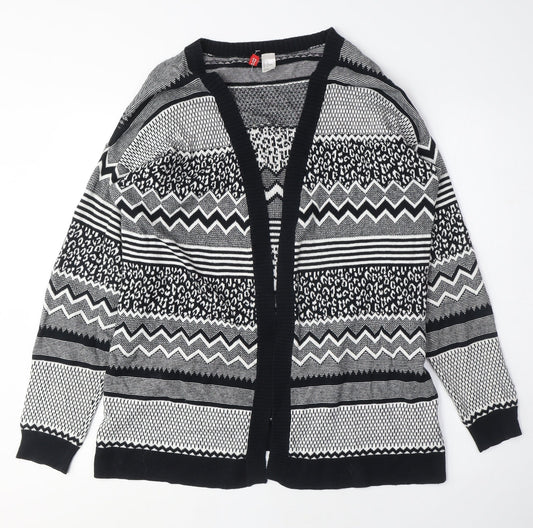 H&M Womens Black Crew Neck Geometric Cotton Cardigan Jumper Size M
