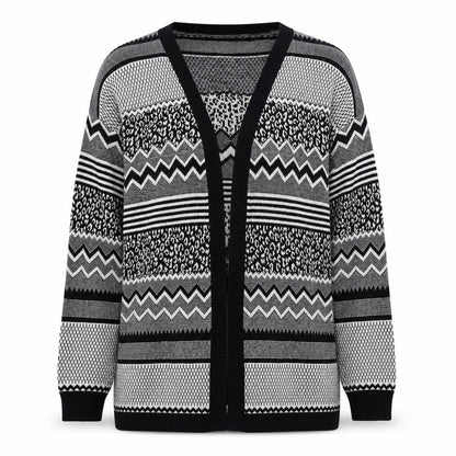 H&M Womens Black Crew Neck Geometric Cotton Cardigan Jumper Size M