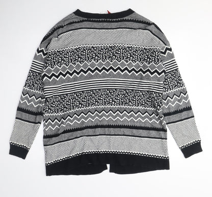 H&M Womens Black Crew Neck Geometric Cotton Cardigan Jumper Size M