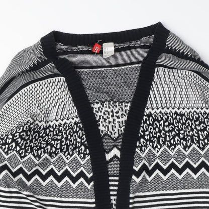 H&M Womens Black Crew Neck Geometric Cotton Cardigan Jumper Size M