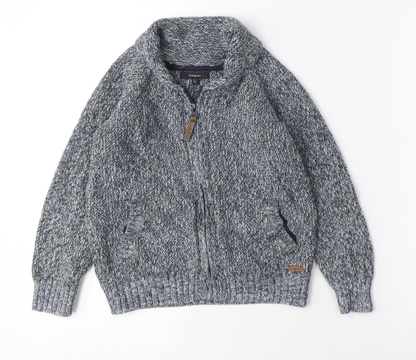 Autograph Boys Blue V-Neck Cotton Cardigan Jumper Size 6-7 Years Zip