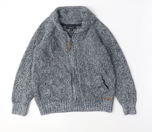 Autograph Boys Blue V-Neck Cotton Cardigan Jumper Size 6-7 Years Zip