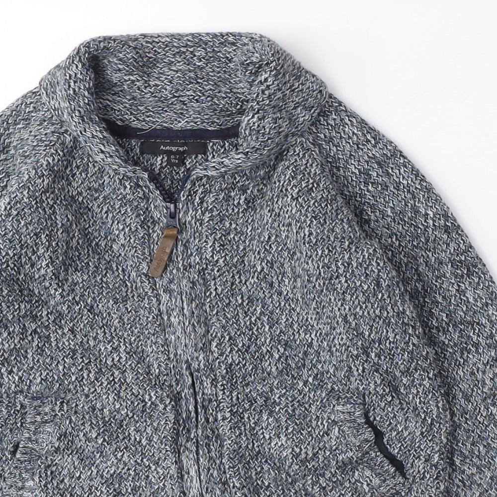 Autograph Boys Blue V-Neck Cotton Cardigan Jumper Size 6-7 Years Zip