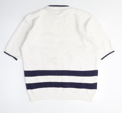 Commedeux Artistes Womens White Crew Neck Cotton Pullover Jumper Size M - Boat, Vintage