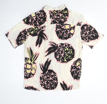 Zara Mens White Cotton Button-Up Size S Collared Button - Pineapple