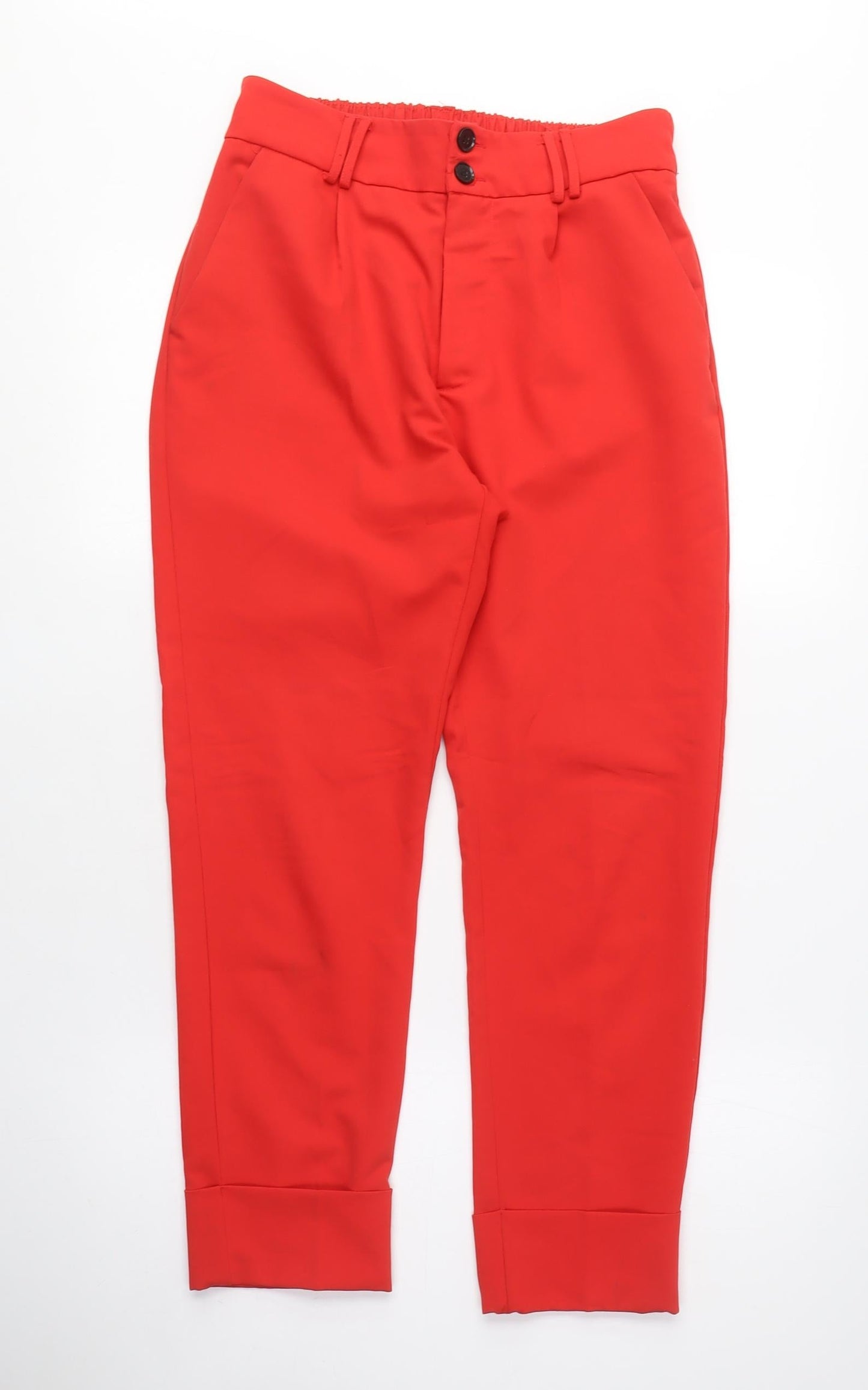 Bershka Womens Red Polyester Carrot Trousers Size S L25 in Regular Zip - Cropped
