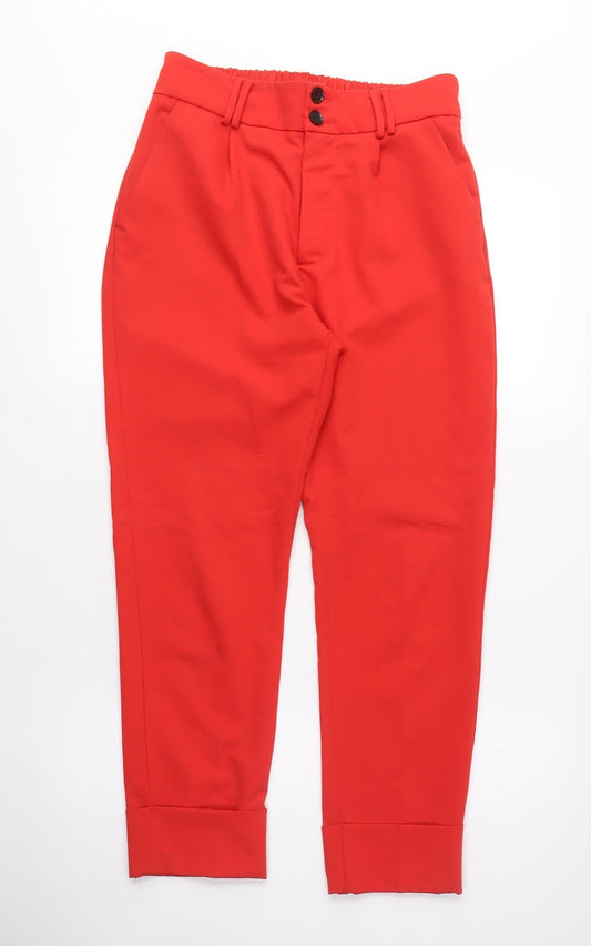 Bershka Womens Red Polyester Carrot Trousers Size S L25 in Regular Zip - Cropped