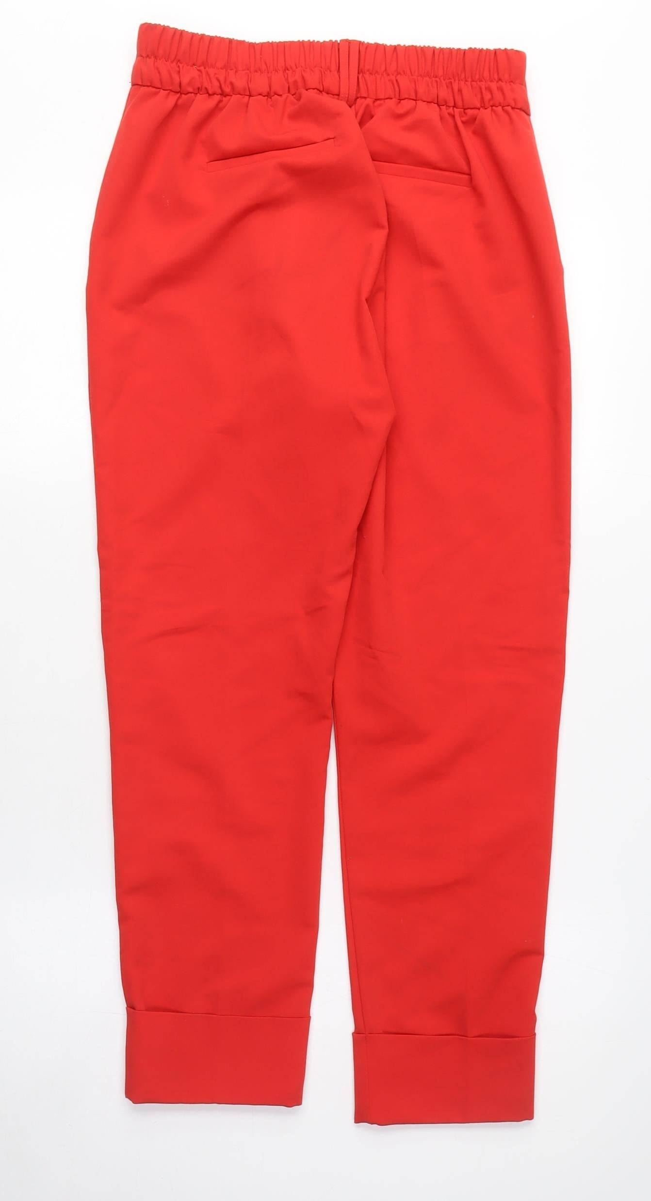 Bershka Womens Red Polyester Carrot Trousers Size S L25 in Regular Zip - Cropped