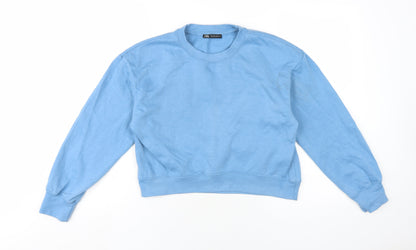 Zara Womens Blue Cotton Pullover Sweatshirt Size S Pullover