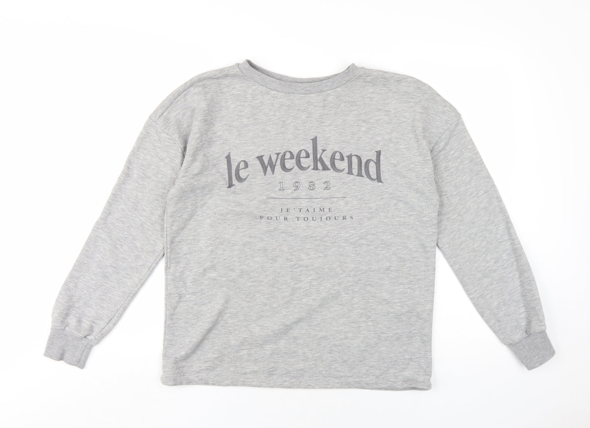 Additional front view of Wallis women’s grey cotton pullover sweatshirt, size UK 10, pullover - embroidered