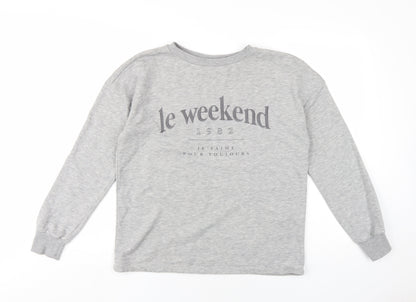 Additional front view of Wallis women’s grey cotton pullover sweatshirt, size UK 10, pullover - embroidered