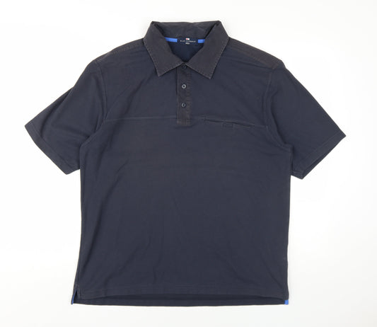 Marks and Spencer Mens Blue Cotton Polo Size M Collared Button