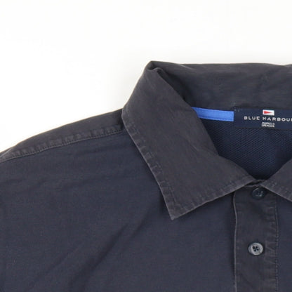 Marks and Spencer Mens Blue Cotton Polo Size M Collared Button
