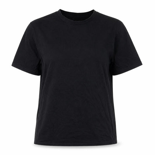 Front view of ASOS women’s black cotton basic t-shirt, size M, round neck