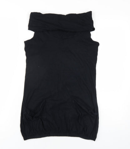 River Island Womens Black Cotton Mini Size 10 Roll Neck Pullover
