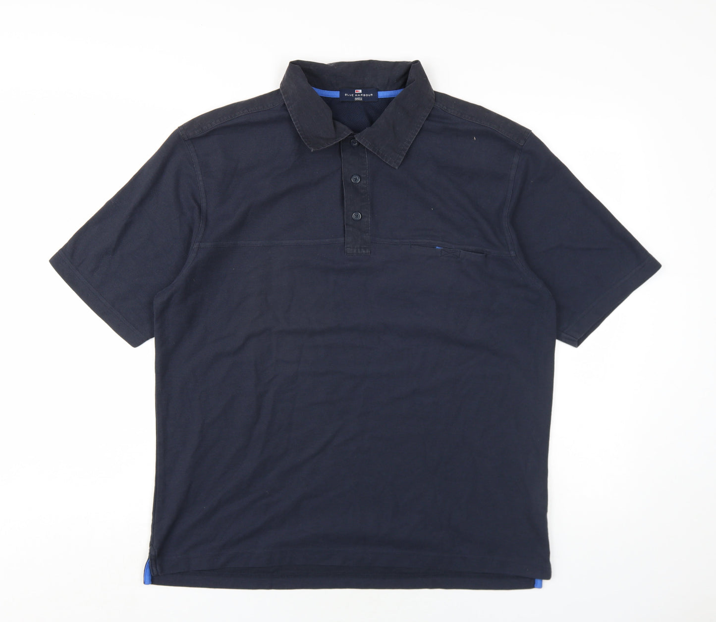 Marks and Spencer Mens Blue Cotton Polo Size M Collared Button