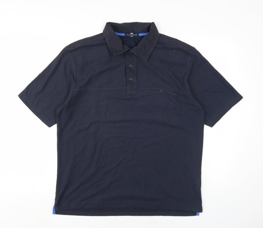 Marks and Spencer Mens Blue Cotton Polo Size M Collared Button
