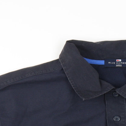 Marks and Spencer Mens Blue Cotton Polo Size M Collared Button