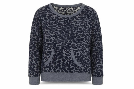 Forever 21 Womens Blue Animal Print Cotton Pullover Sweatshirt Size L Pullover - Leopard Print