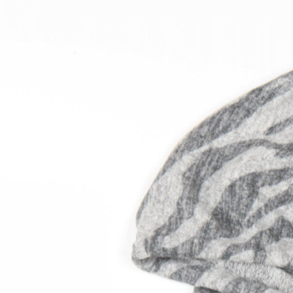 New Look Womens Grey Animal Print Vinyl Pullover Hoodie Size M Pullover - Zebra Print
