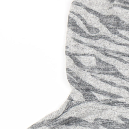 New Look Womens Grey Animal Print Vinyl Pullover Hoodie Size M Pullover - Zebra Print