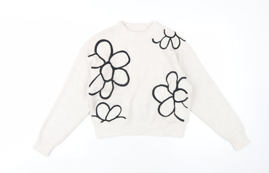 FOREVER 21 Womens Beige Crew Neck Acrylic Pullover Jumper Size S