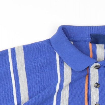 Le Shark Mens Blue Striped Polyester Polo Size L Collared Button