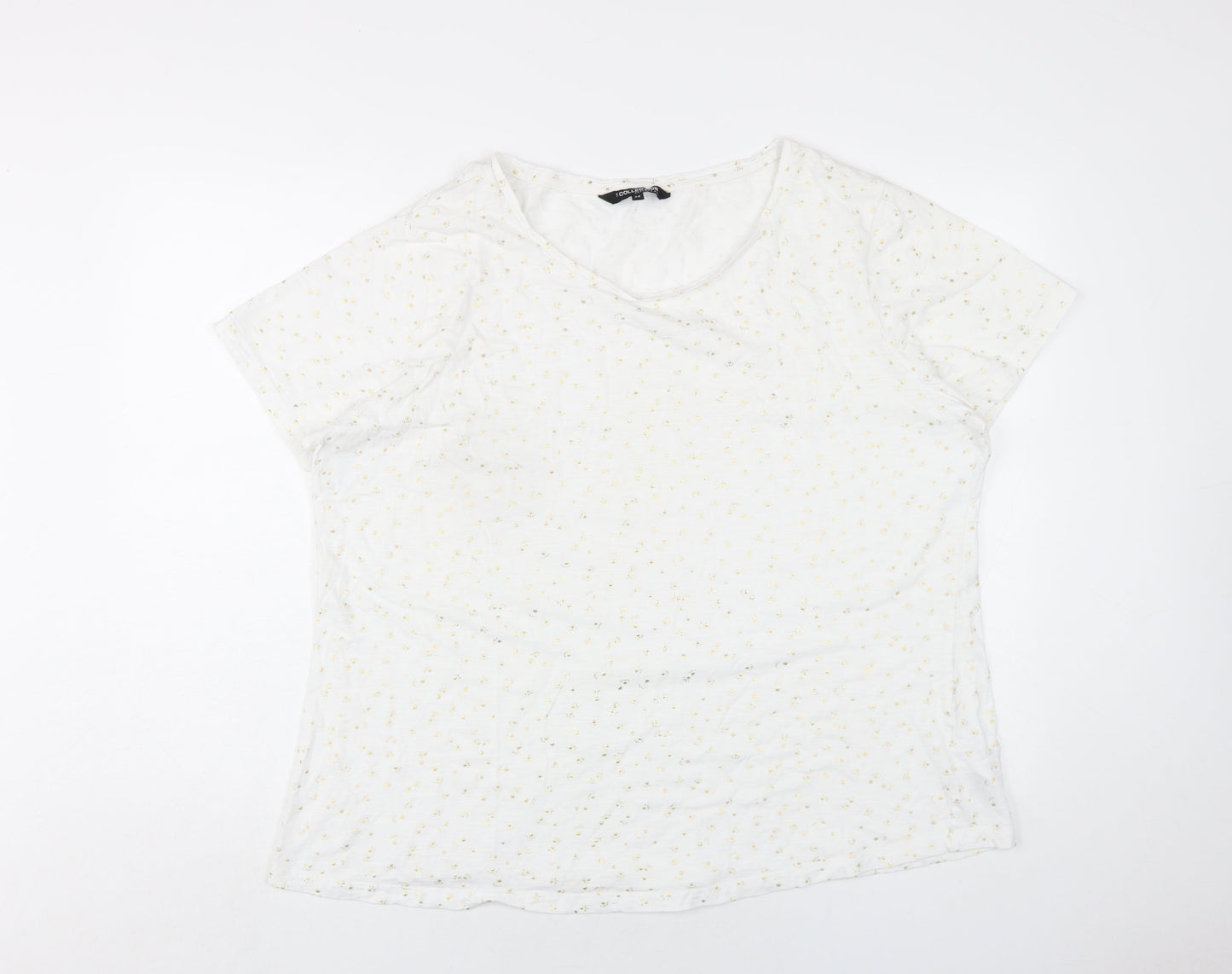 Debenhams Womens White Geometric Cotton Basic T-Shirt Size 24 Round Neck