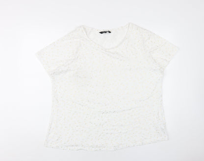 Debenhams Womens White Geometric Cotton Basic T-Shirt Size 24 Round Neck