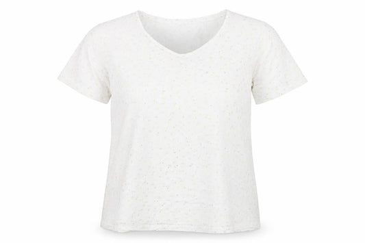 Debenhams Womens White Geometric Cotton Basic T-Shirt Size 24 Round Neck