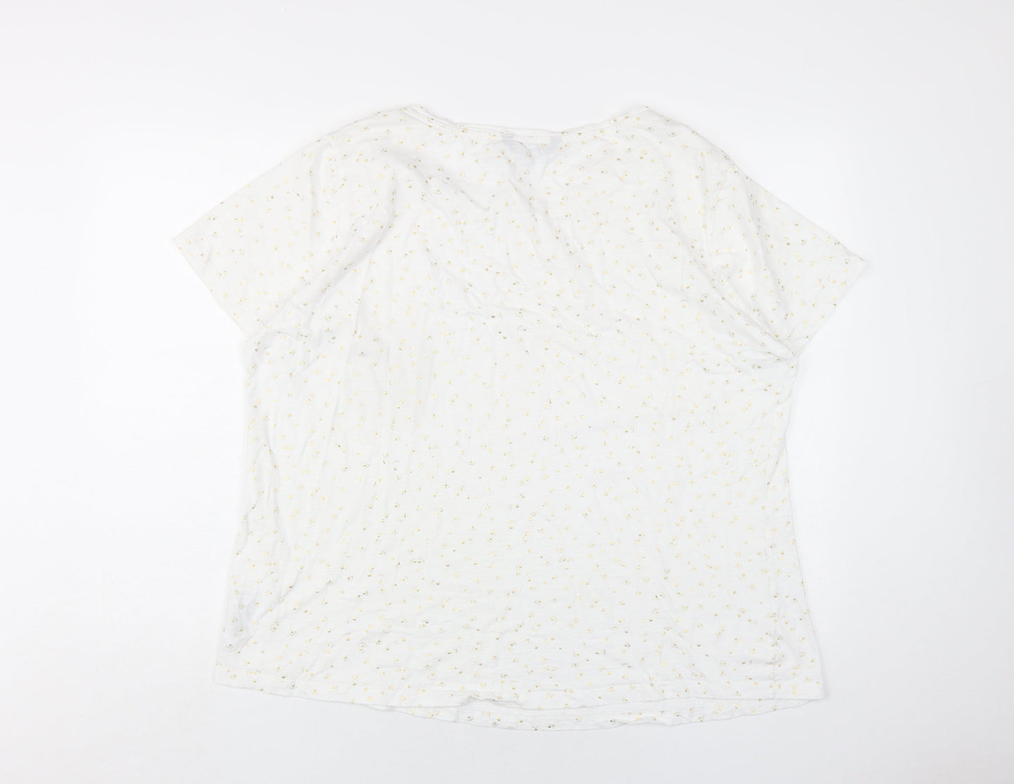 Debenhams Womens White Geometric Cotton Basic T-Shirt Size 24 Round Neck