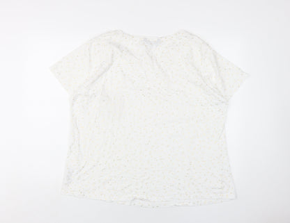 Debenhams Womens White Geometric Cotton Basic T-Shirt Size 24 Round Neck
