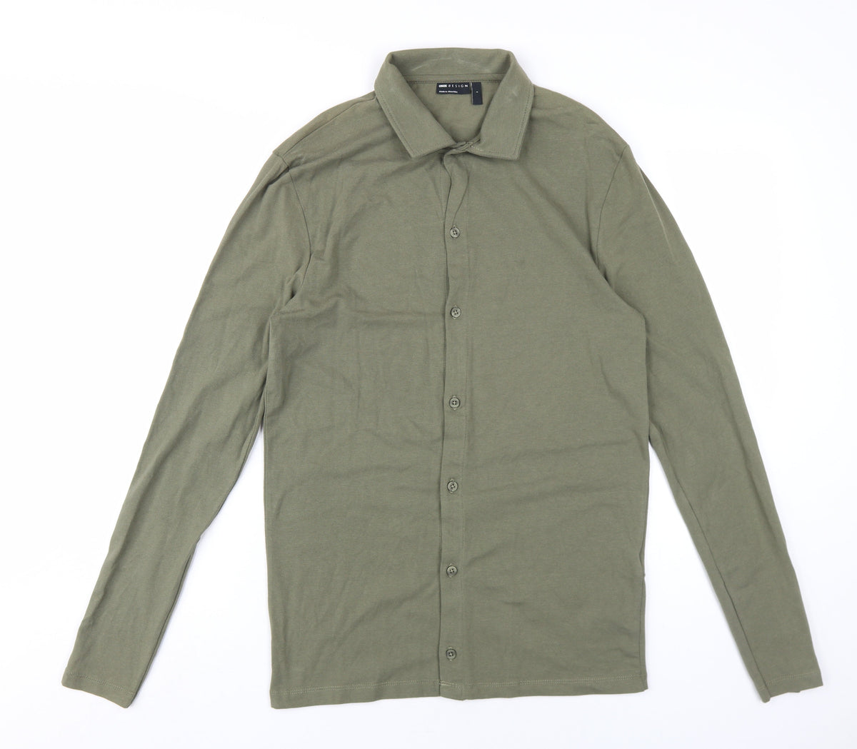Additional front view of ASOS men’s green cotton button-up, size L, collared button
