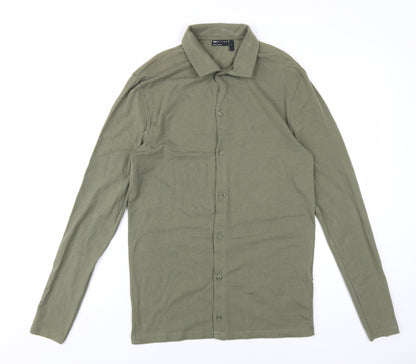 Additional front view of ASOS men’s green cotton button-up, size L, collared button