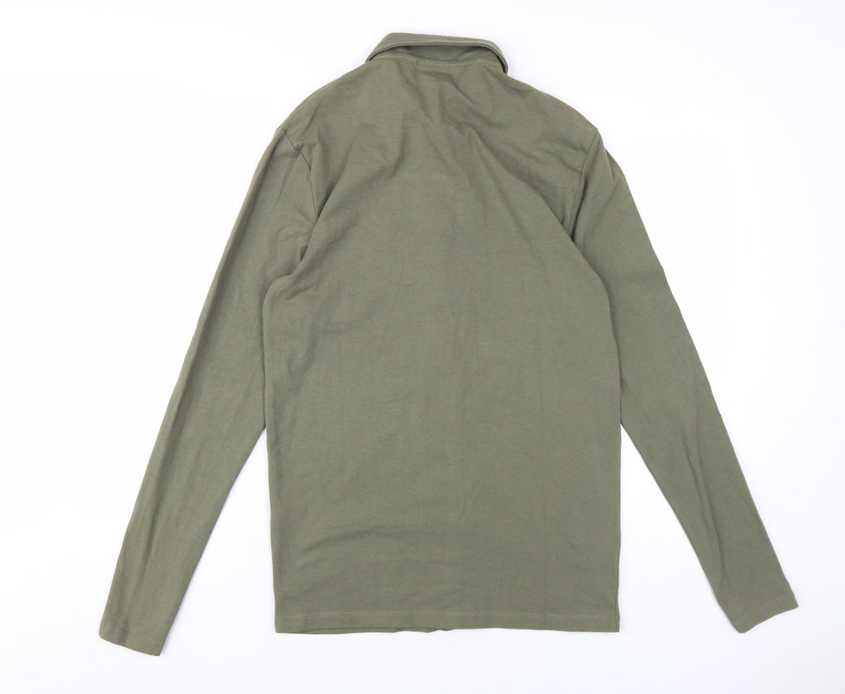 Back view of ASOS men’s green cotton button-up, size L, collared button