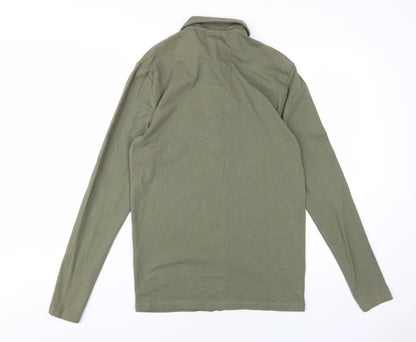 Back view of ASOS men’s green cotton button-up, size L, collared button